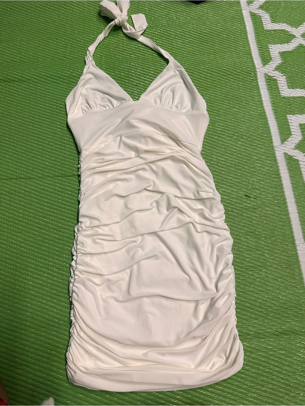 Fashion Nova White Halter Ruched Mini Dress